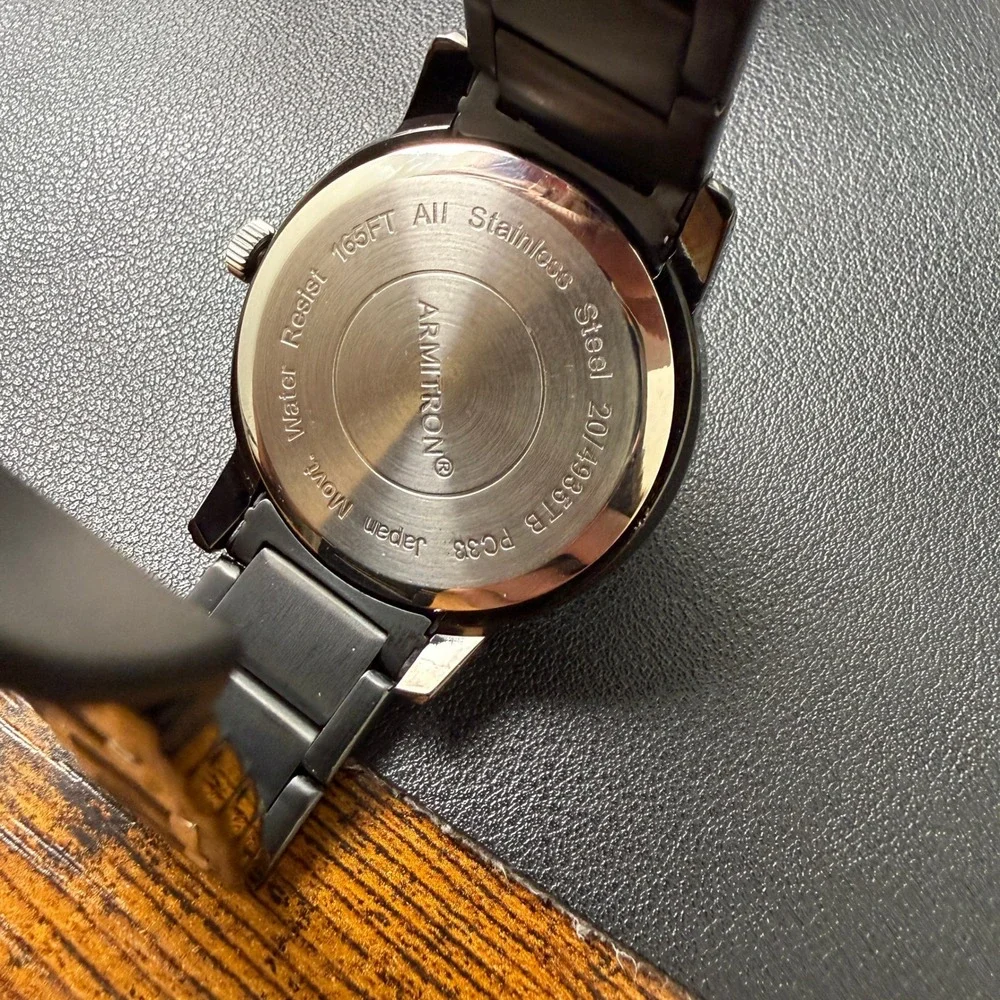 MSRP $95 Armitron Mens 20/4935TB Day/Date Black/Silver‎ Tone Bracelet Watc